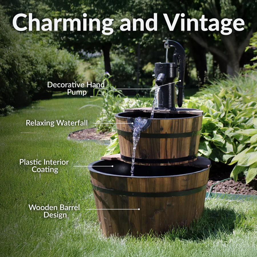Sunnydaze Country Wood Barrel Water Fountain