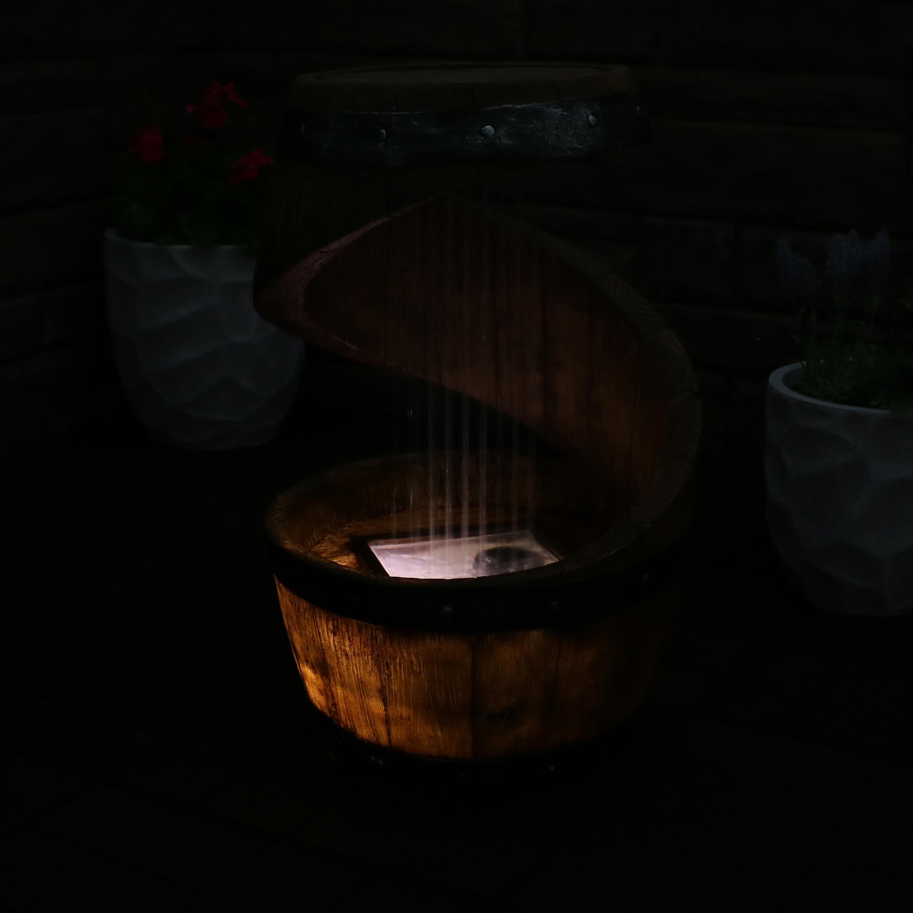 Sunnydaze 25" Spiraling Barrel Outdoor Water Fountain with LED Light