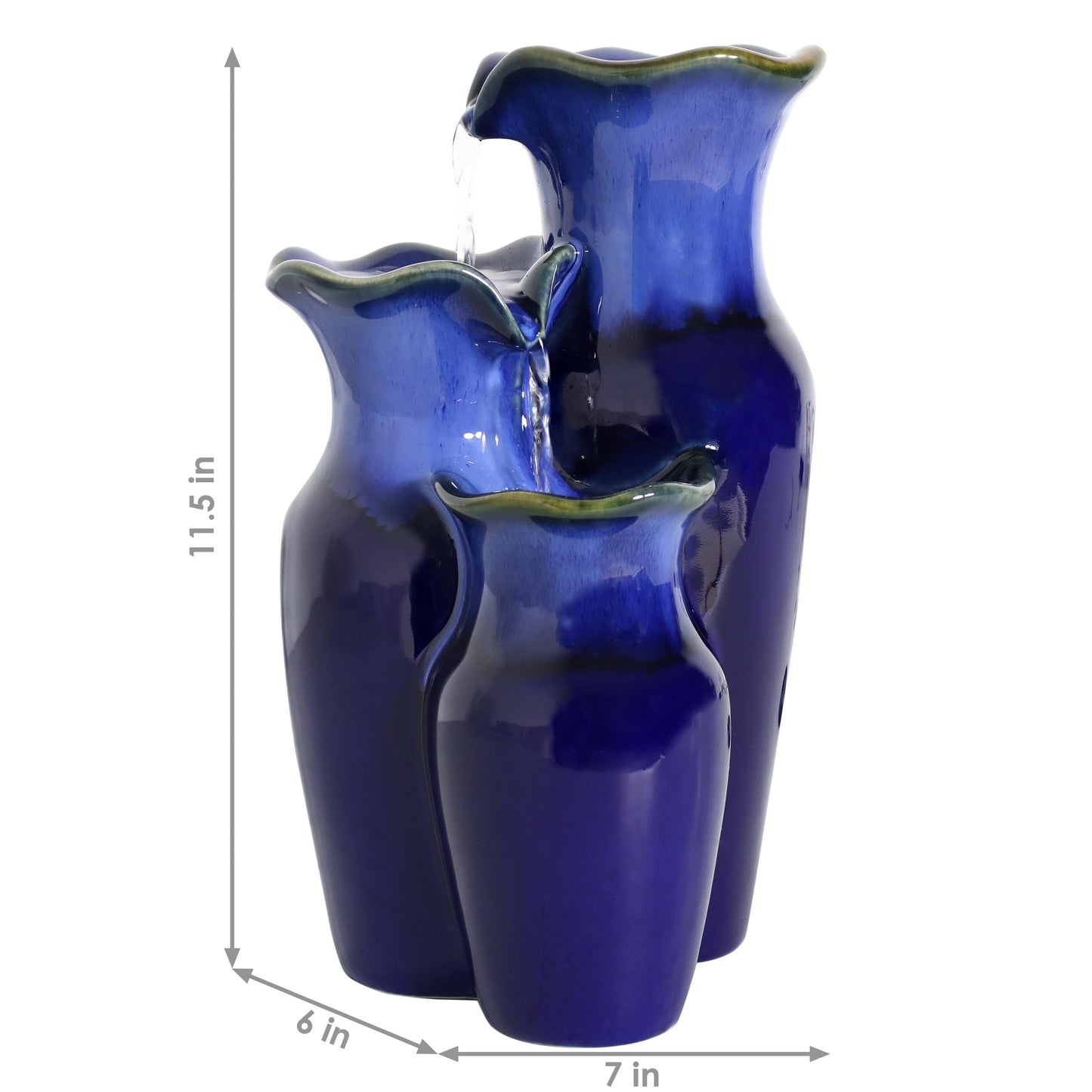 Sunnydaze Blue Glazed Pitchers 11" Ceramic Tabletop Fountain