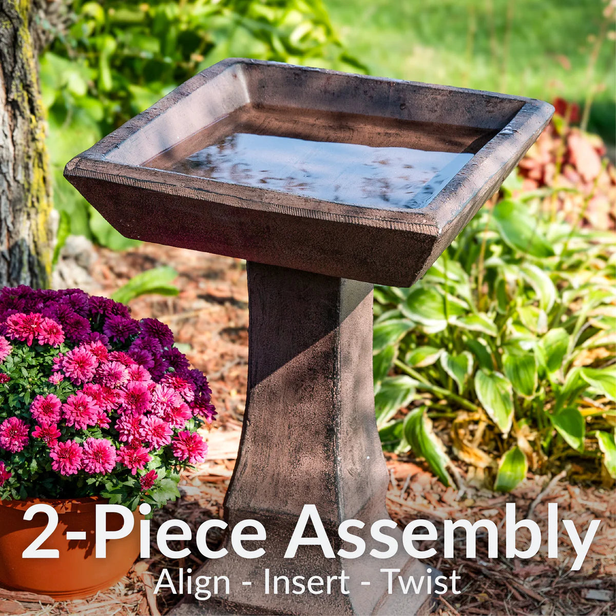 Sunnydaze 23" Simply Square Modern Reinforced Concrete Bird Bath