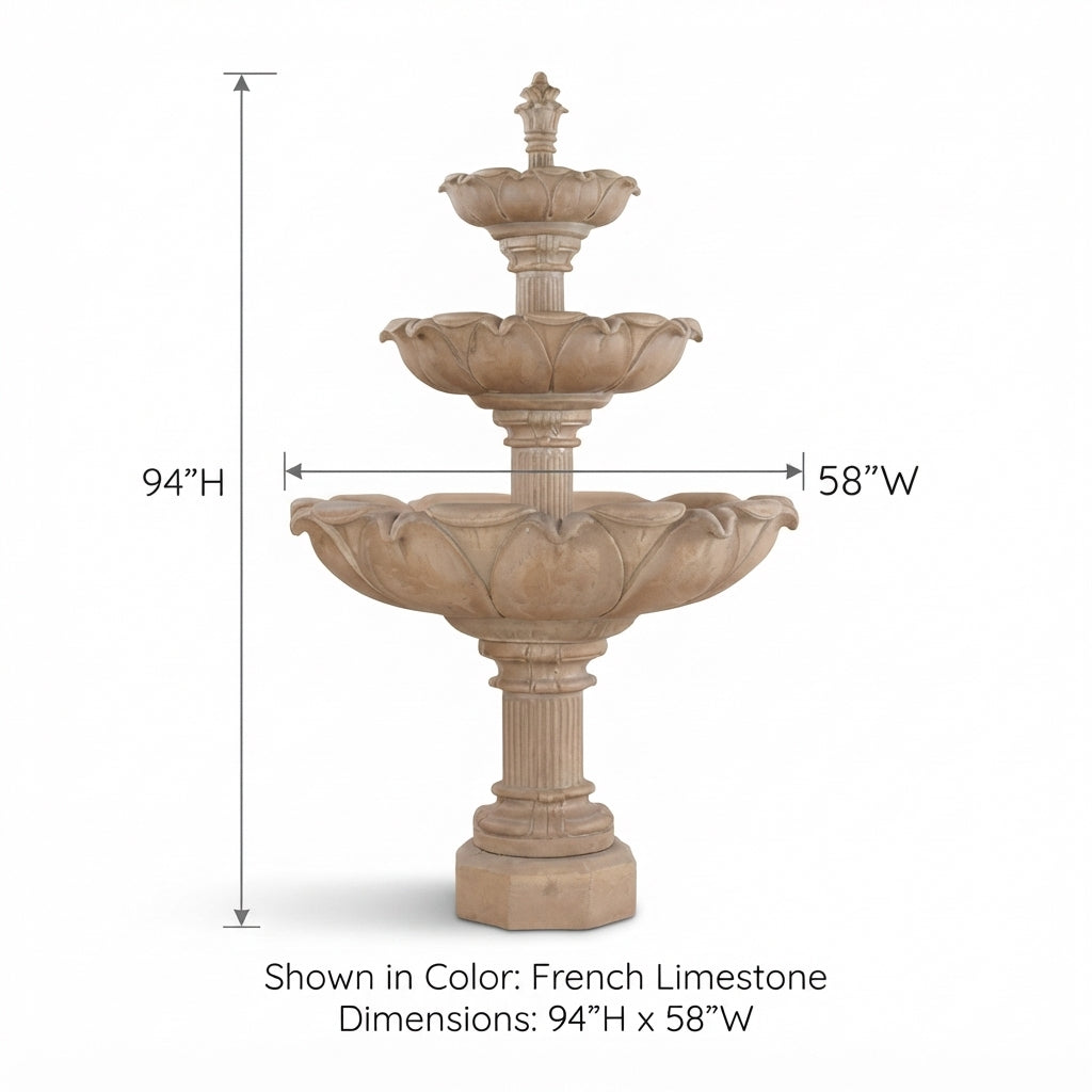 Giannini Garden Acquarossa 3-Tier Cast Stone Outdoor Courtyard Fountain 1201