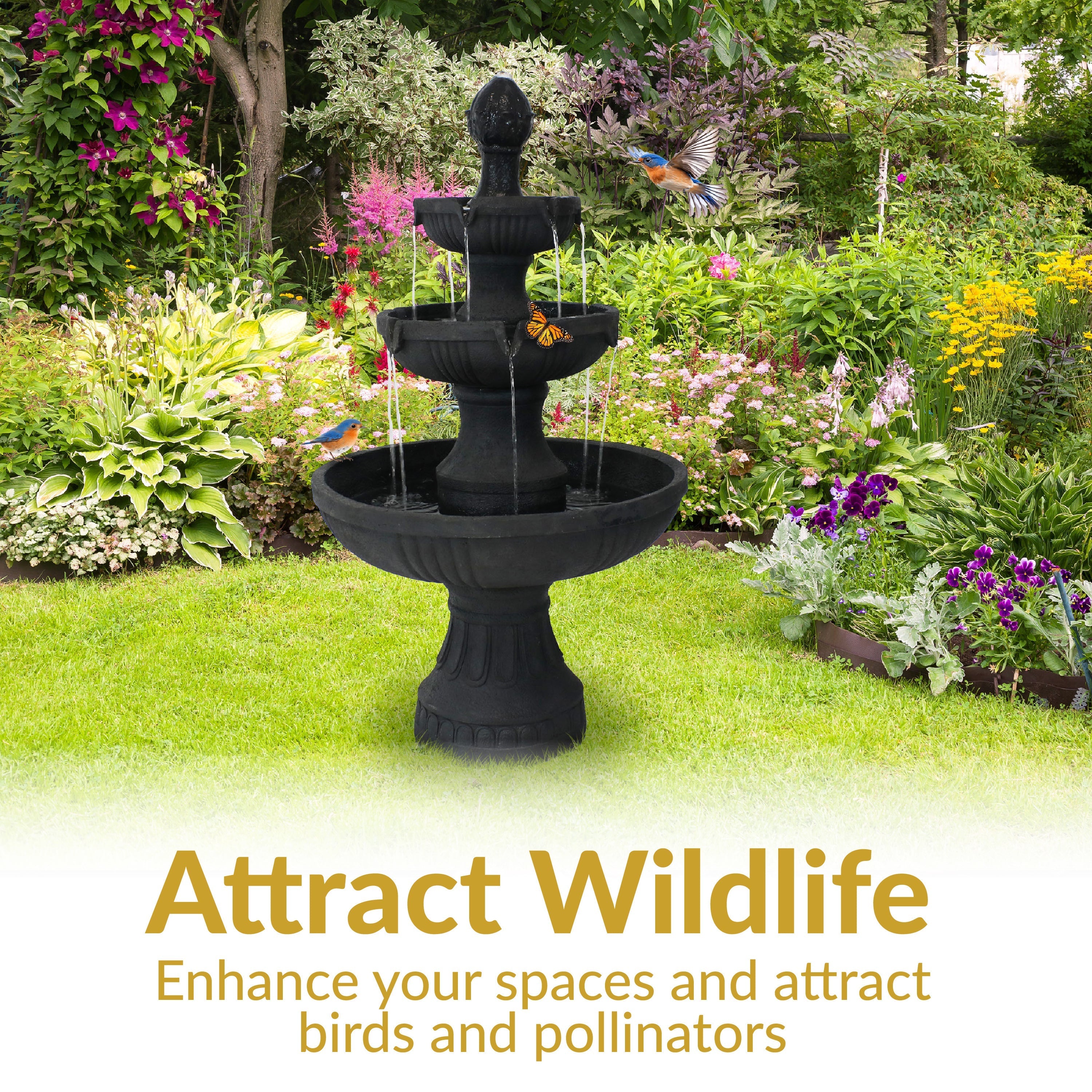 Sunnydaze 43" H Flower Blossom Outdoor Electric 3-Tier Water Fountain