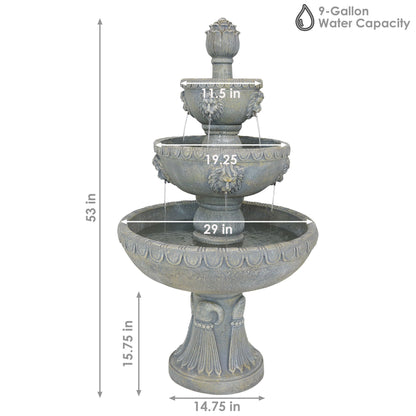 Sunnydaze Lion Head 3-Tier Outdoor Water Fountain with Electric Pump