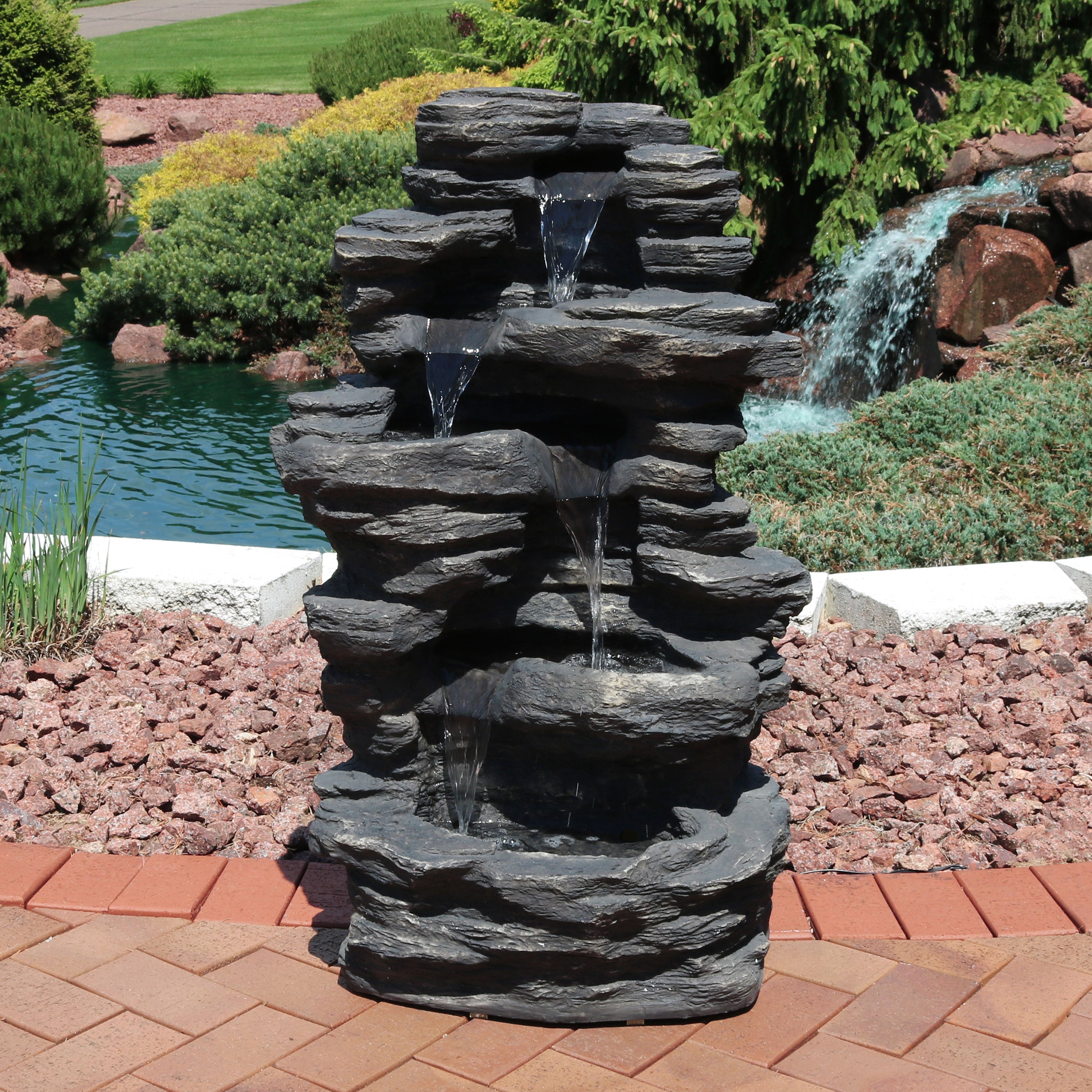 Sunnydaze 39" Rock Falls Electric Waterfall Fountain with LED Lights