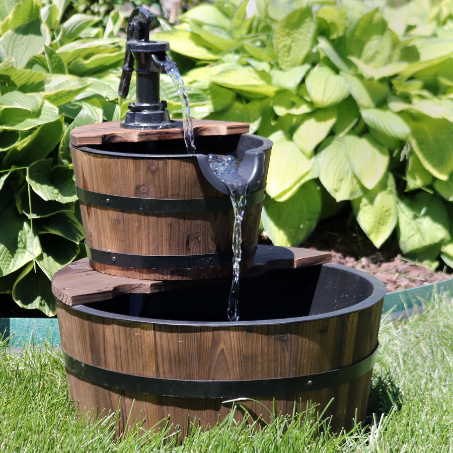 Sunnydaze Country Wood Barrel Water Fountain
