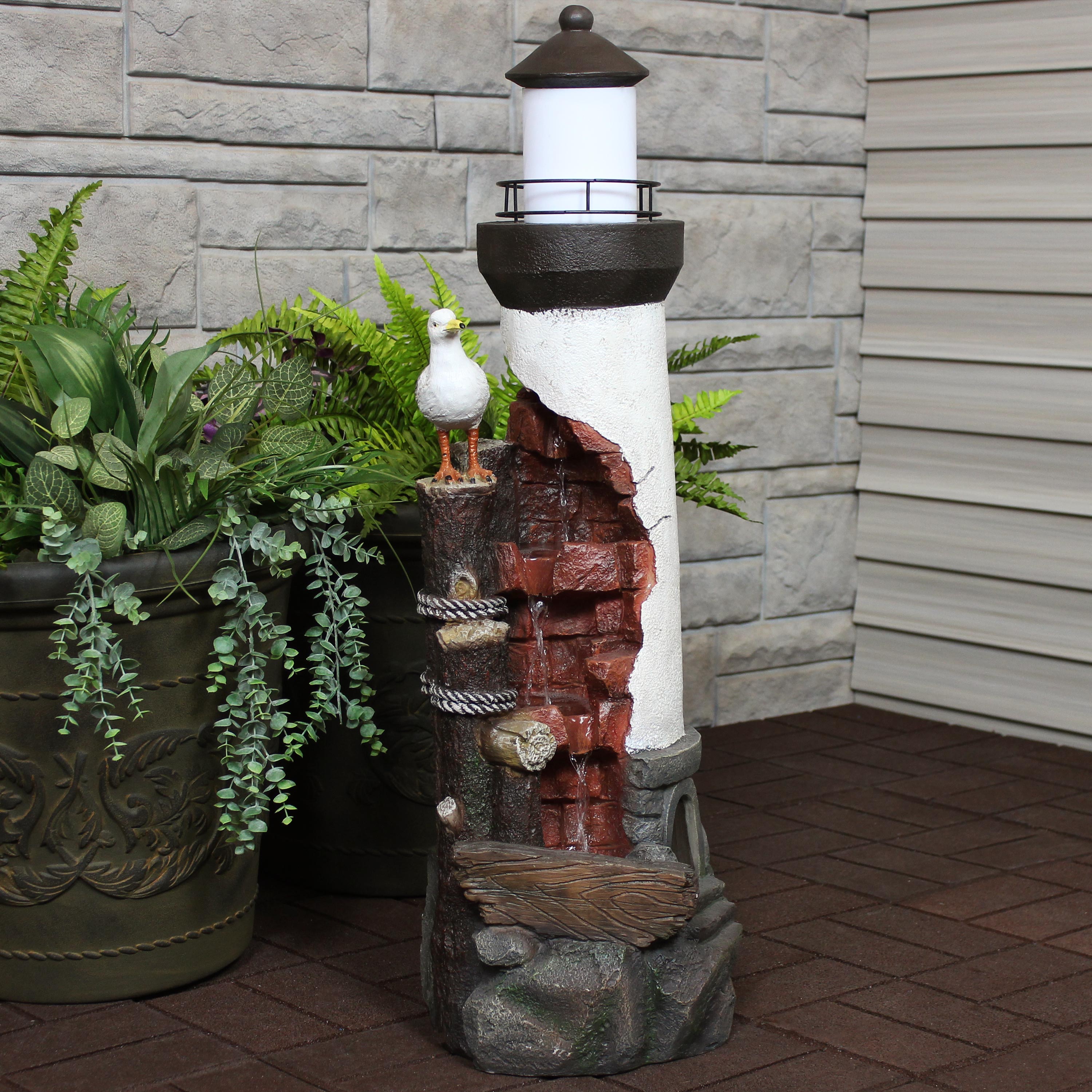 Sunnydaze Gull's Cove 36" Outdoor Lighthouse Fountain with LED Light