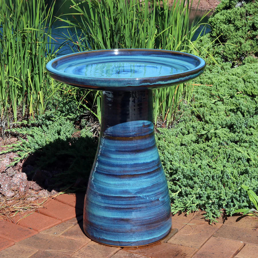 Sunnydaze 18" Glazed Ceramic Outdoor Bird Bath