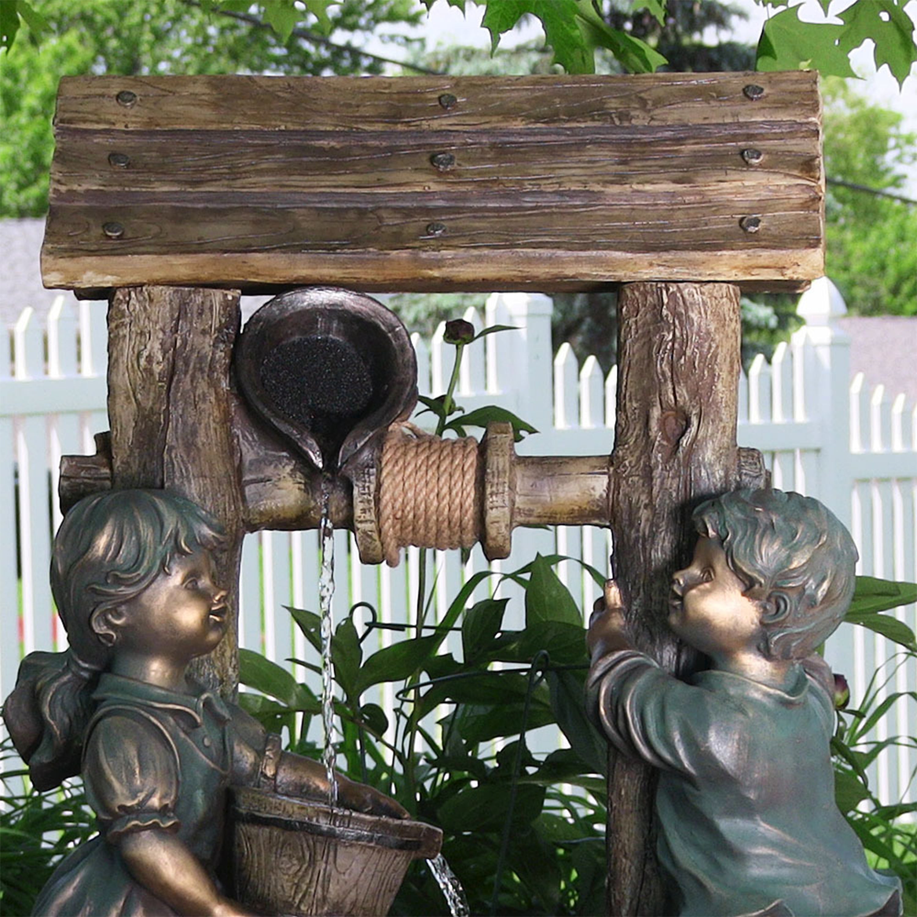 Sunnydaze Children at the Well 39" Electric Water Fountain with LED Light