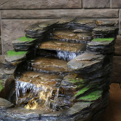 Sunnydaze 13" Shale Falls Outdoor Fountain with LED Lights