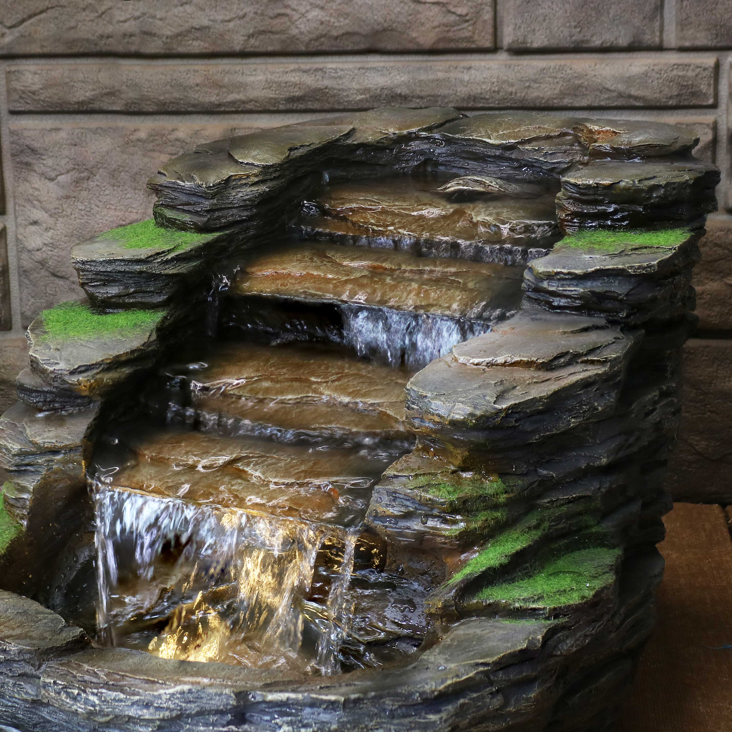 Sunnydaze 13" Shale Falls Outdoor Fountain with LED Lights