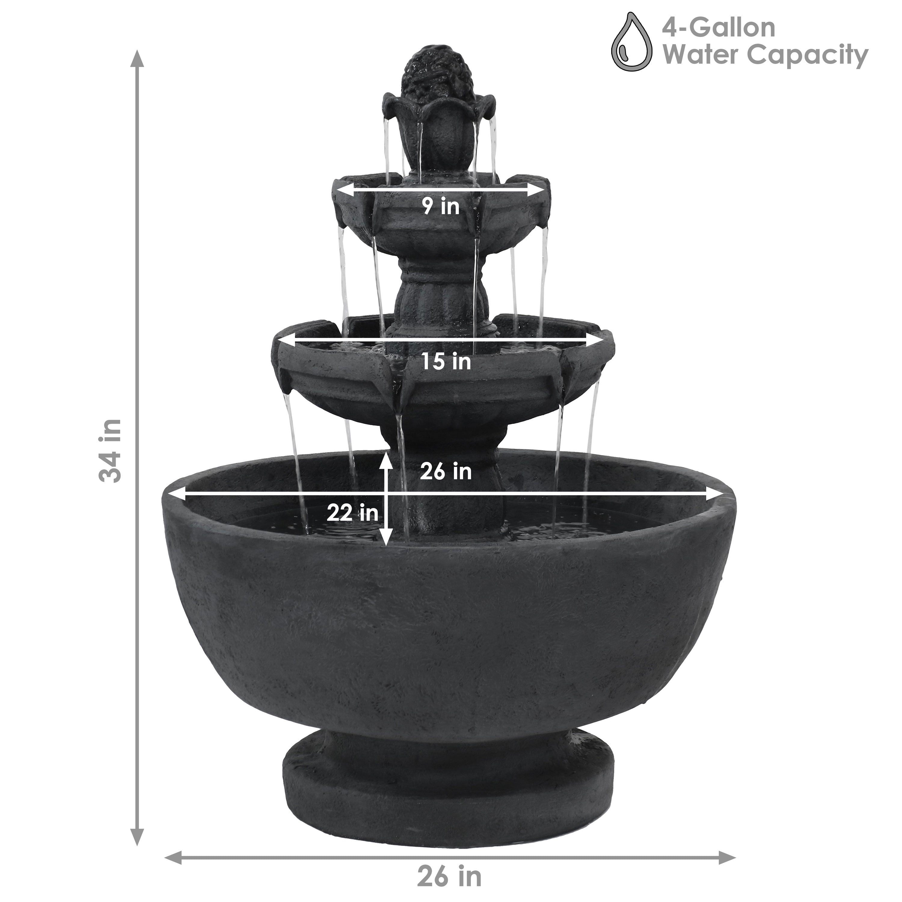 Sunnydaze 34" H Budding Fruition 3-Tier Outdoor Water Fountain