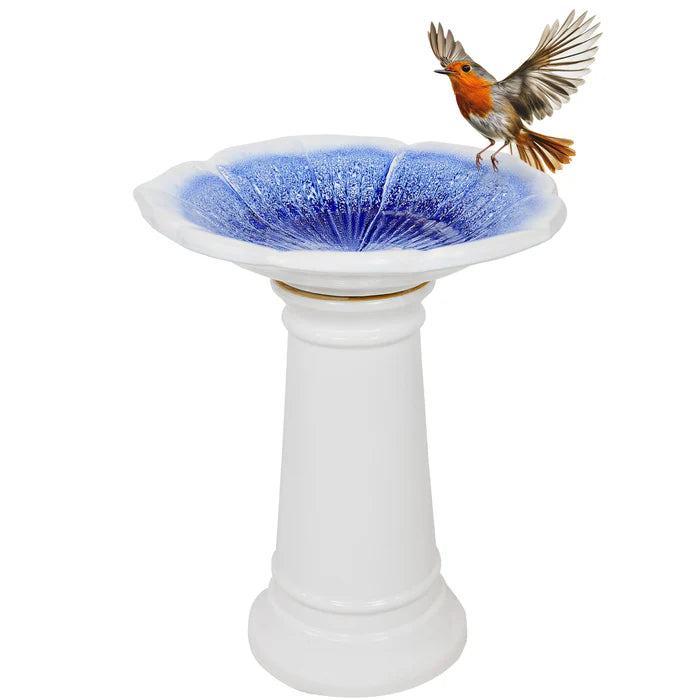 Sunnydaze 23" H Misty Blossom Glazed Ceramic Bird Bath