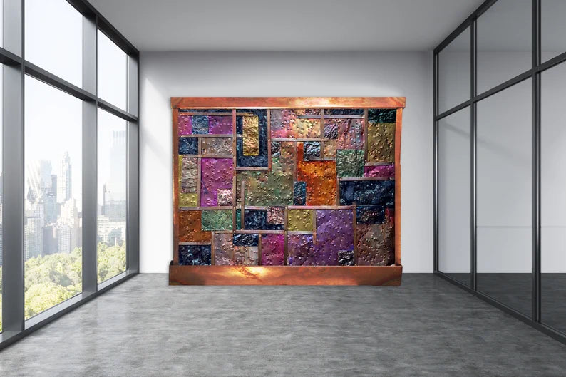 Cameron Harvey Copper Patchwork 60″ H  x 72″ W Indoor Wall Fountain