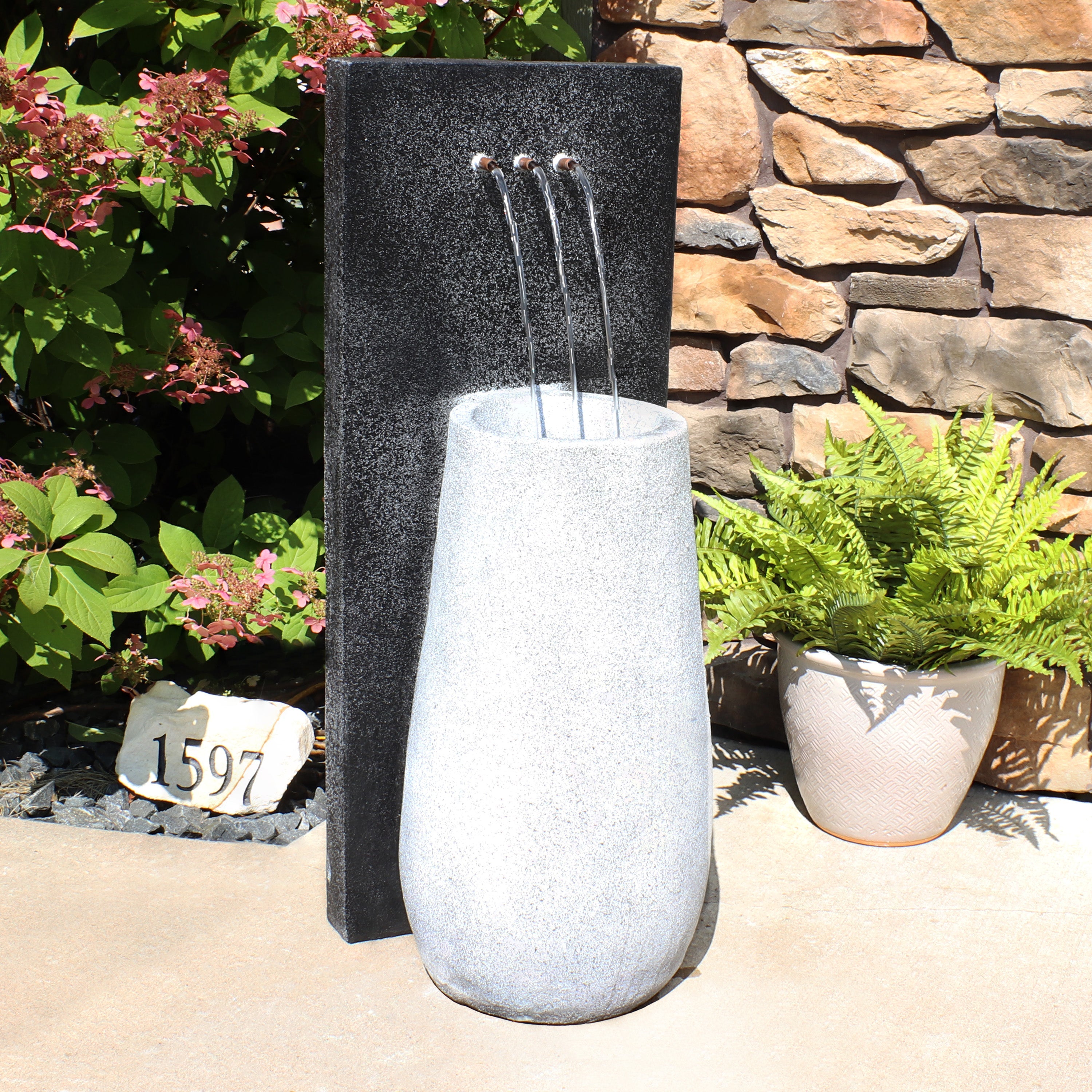 Sunnydaze 35" Three Stream Monterno Outdoor Fountain with LED Light