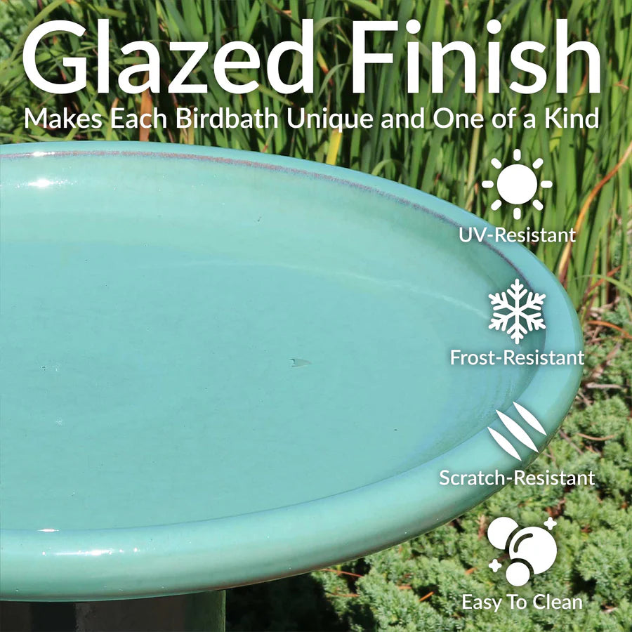 Sunnydaze 18" Glazed Ceramic Outdoor Bird Bath