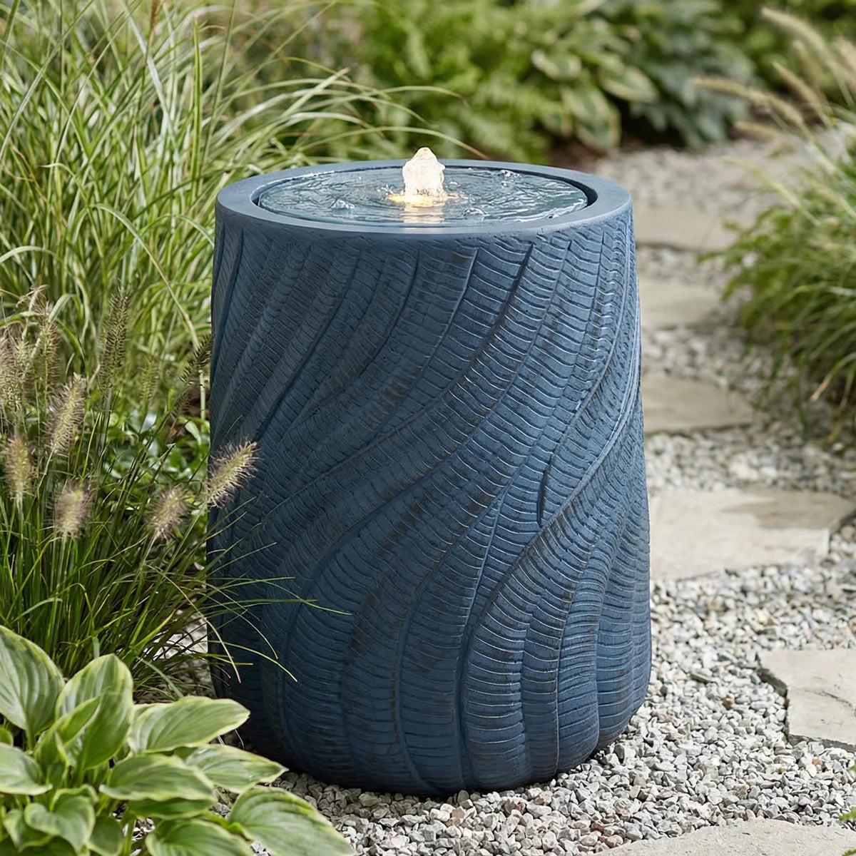 Sunnydaze Textured Spiral Bubble Outdoor Fountain with LED Light