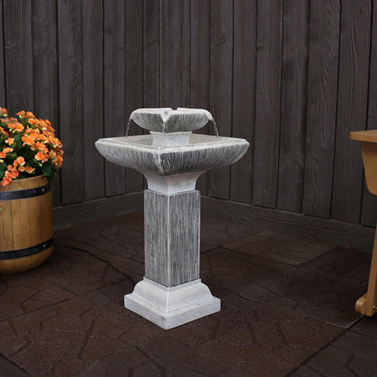 Sunnydaze 25" Square 2-Tier Outdoor Bird Bath Fountain with LED Lights