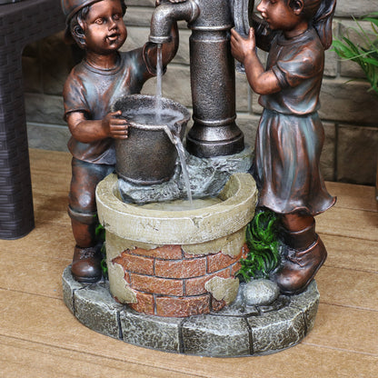 Sunnydaze 24" Jack and Jill at Farmhouse Pump and Well Outdoor Fountain