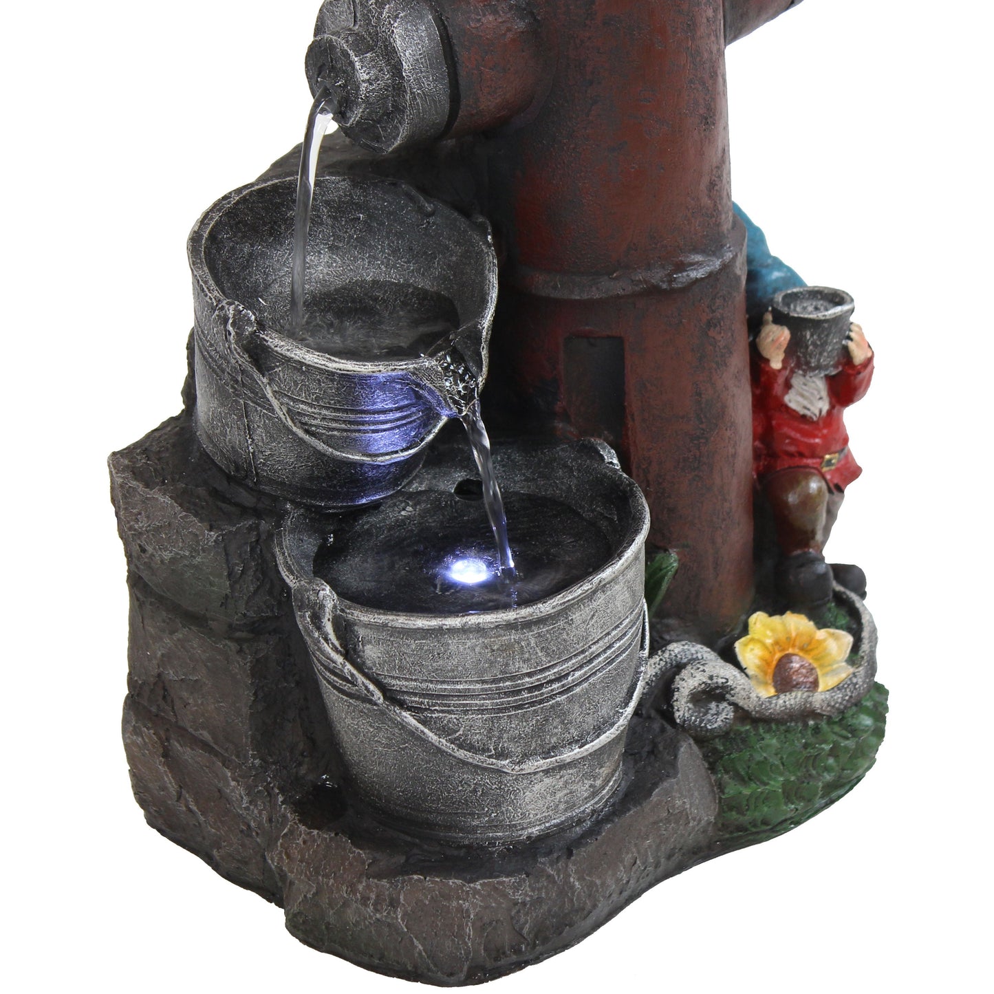 Sunnydaze 16" Fire Hydrant Gnomes Outdoor Water Fountain with LED Light