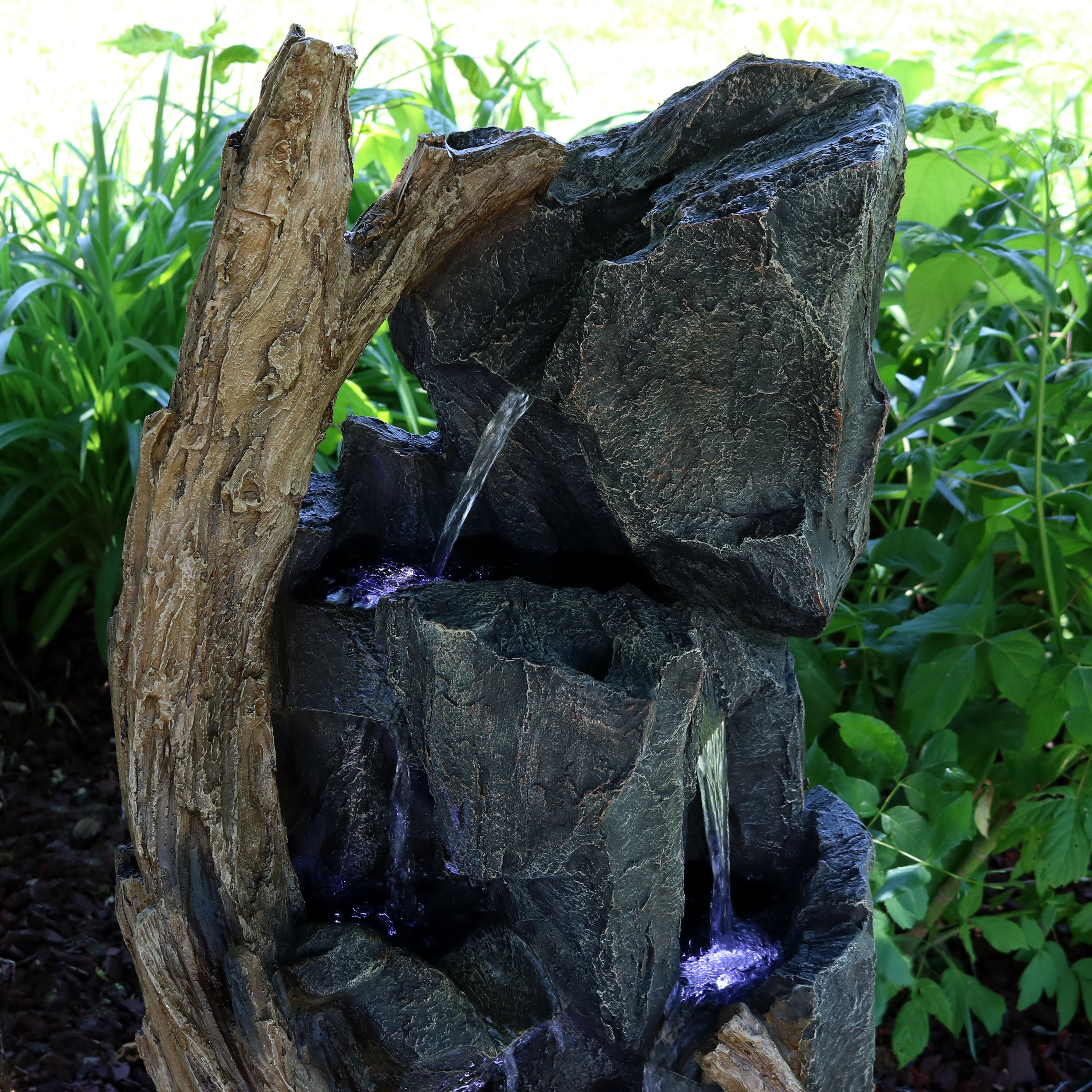 Sunnydaze 35" Cascading Mountainside Outdoor Fountain with LED Light