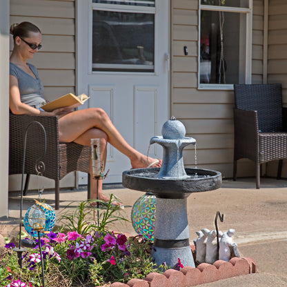 Sunnydaze 29.5" Contemporary 2-Tone Outdoor Water Fountain with Light