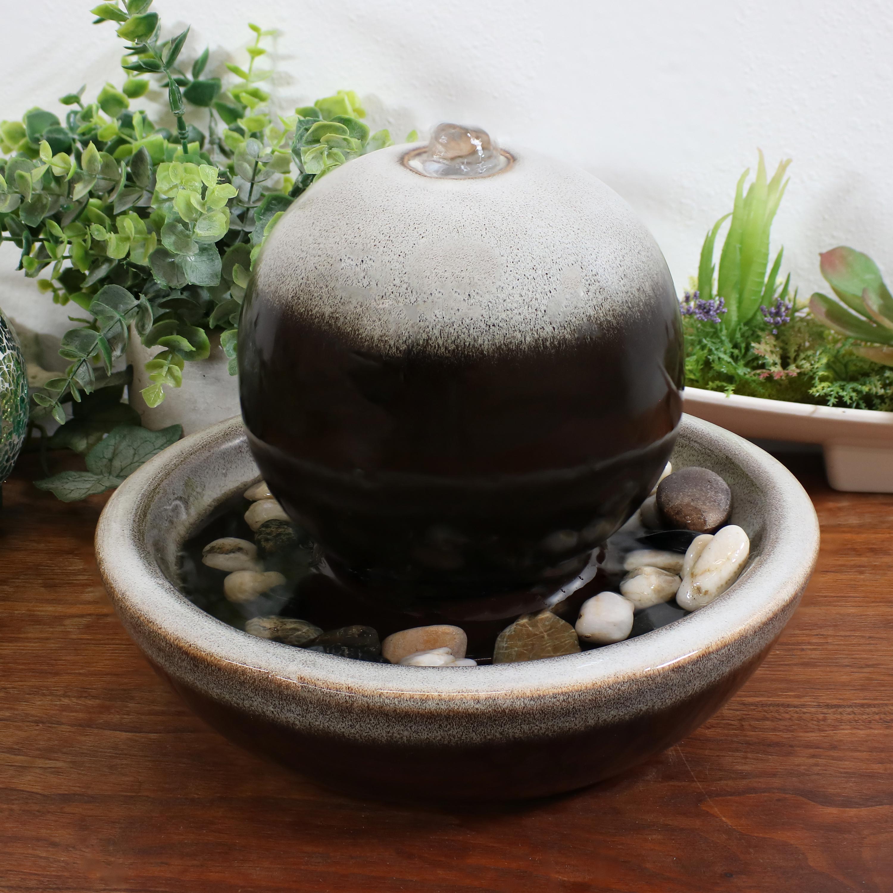 Sunnydaze Ceramic Tabletop 7" Water Fountain with Modern Orb Design