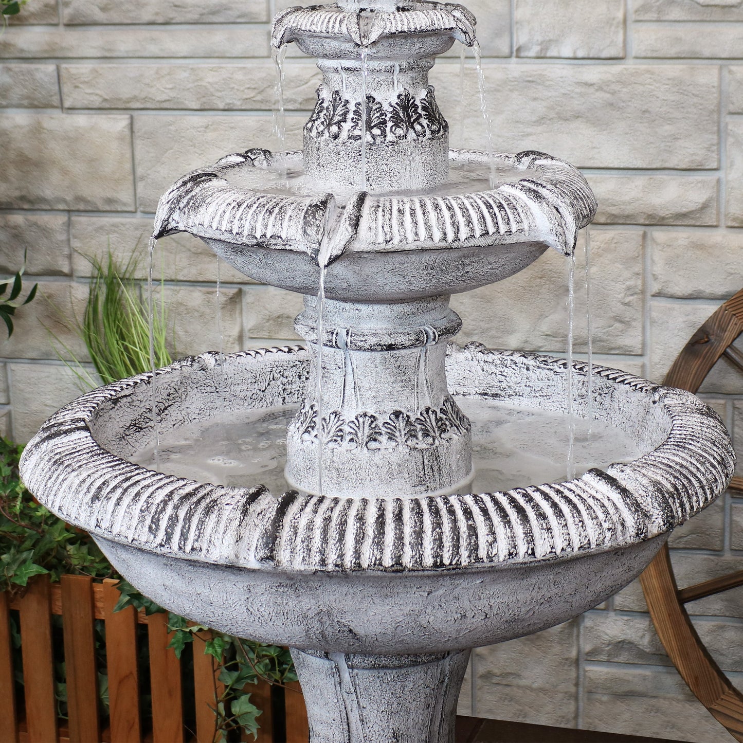 Sunnydaze 45" 3-Tier Outdoor Water Fountain Mediterranean Reinforced Concrete
