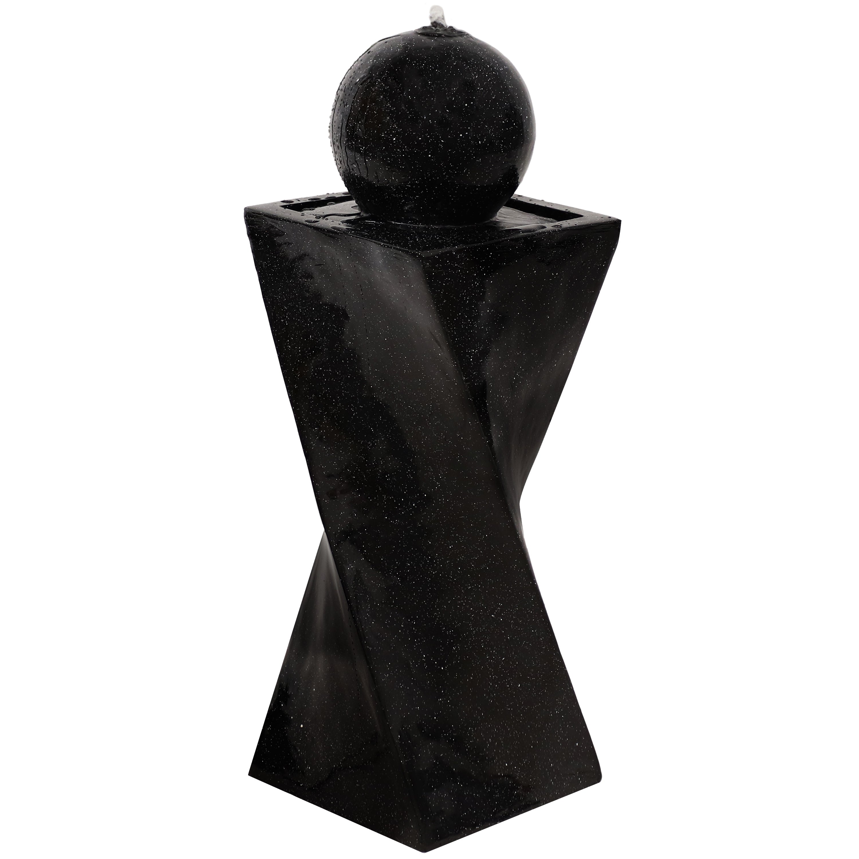 Sunnydaze 30" Black Ball Solar Powered Fountain with Battery Backup and LED Lights