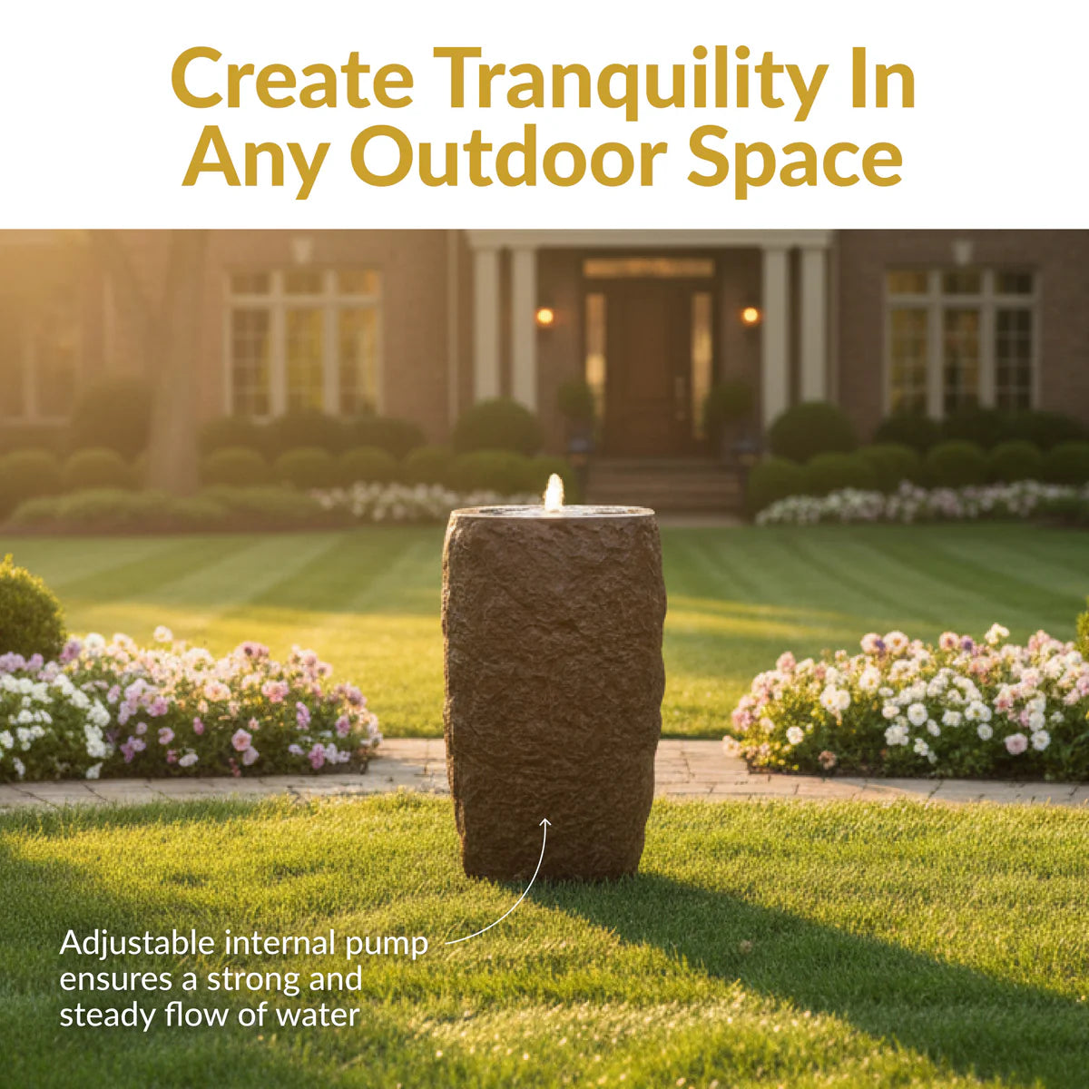 Sunnydaze Brown Cylinder Bubble Outdoor Water Fountain with LED Light GP-6981