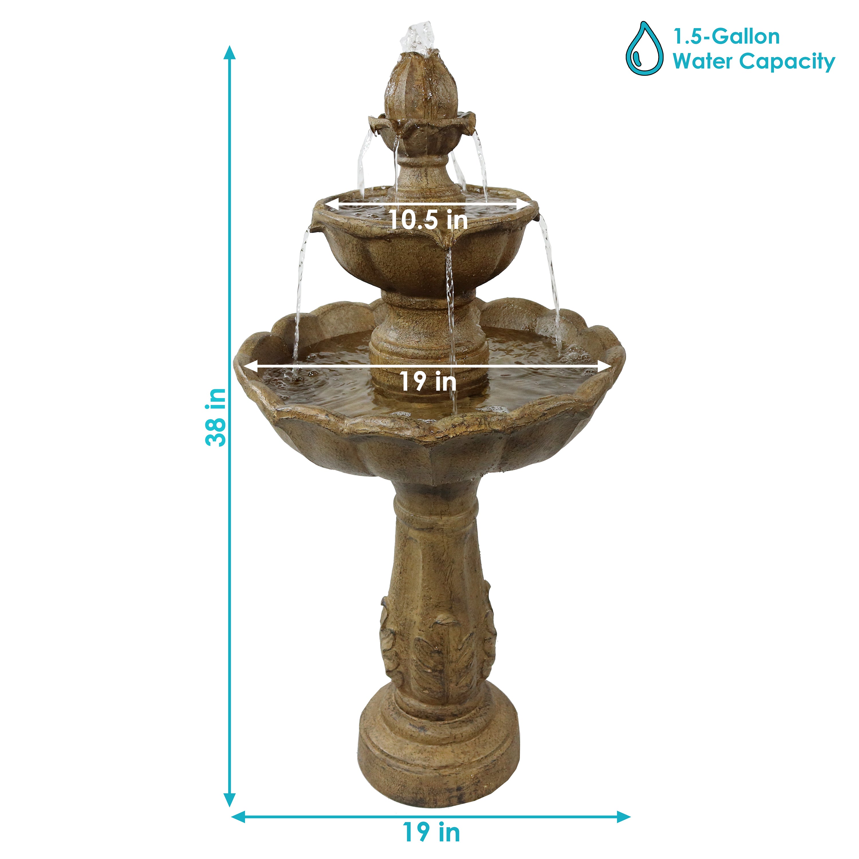 Sunnydaze 38" H Blooming Flower 2-Tier Outdoor Water Fountain