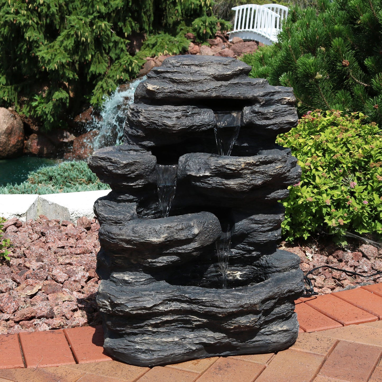 Sunnydaze 24" Rock Falls Outdoor Waterfall Fountain with LED Lights