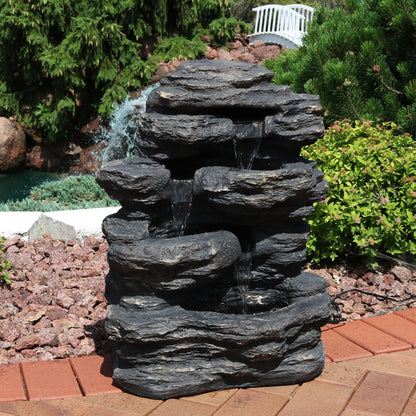 Sunnydaze 24" Rock Falls Outdoor Waterfall Fountain with LED Lights