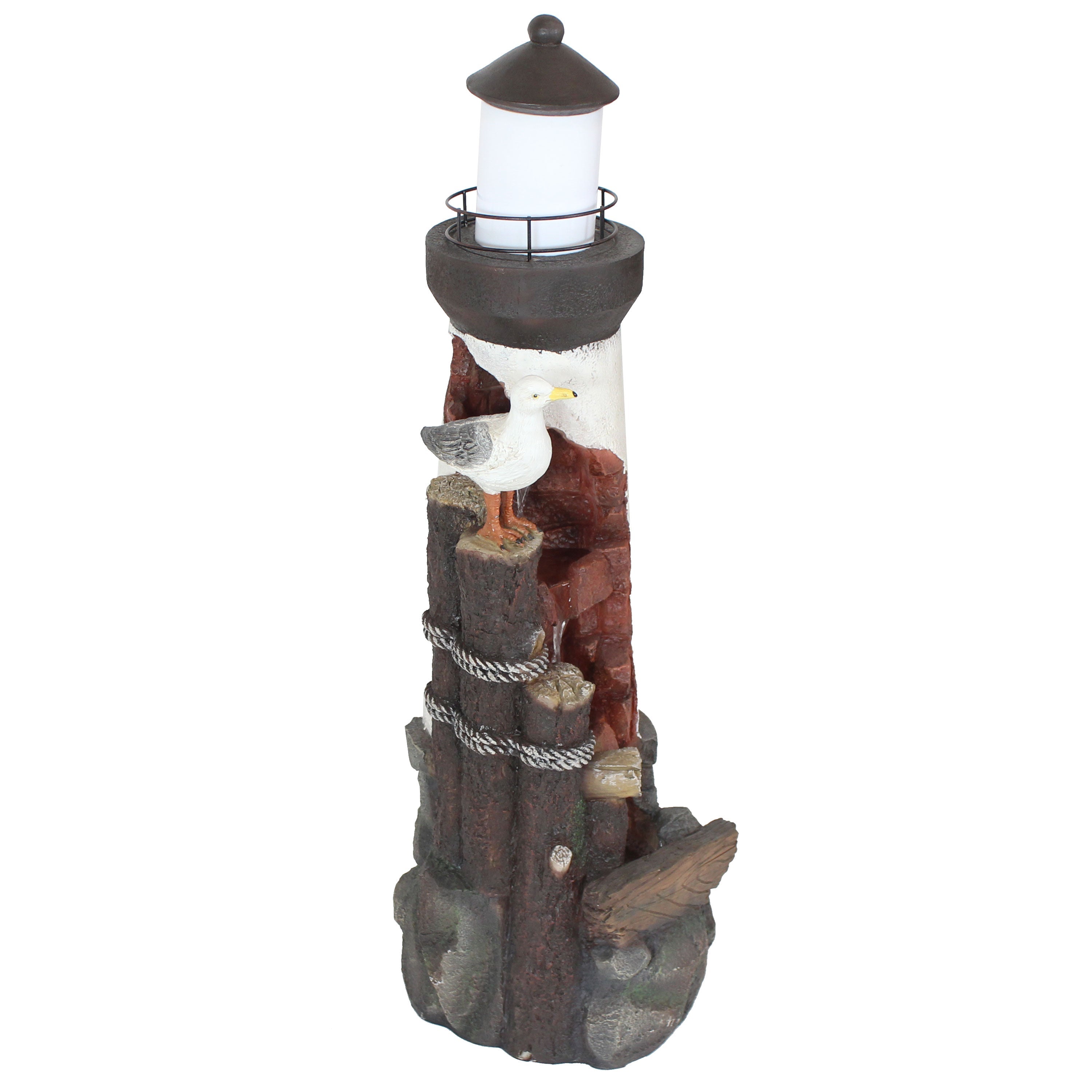 Sunnydaze Gull's Cove 36" Outdoor Lighthouse Fountain with LED Light