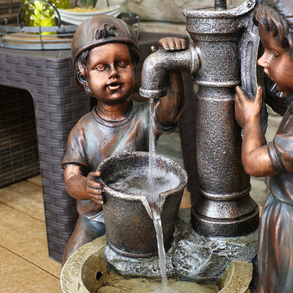 Sunnydaze 24" Jack and Jill at Farmhouse Pump and Well Outdoor Fountain