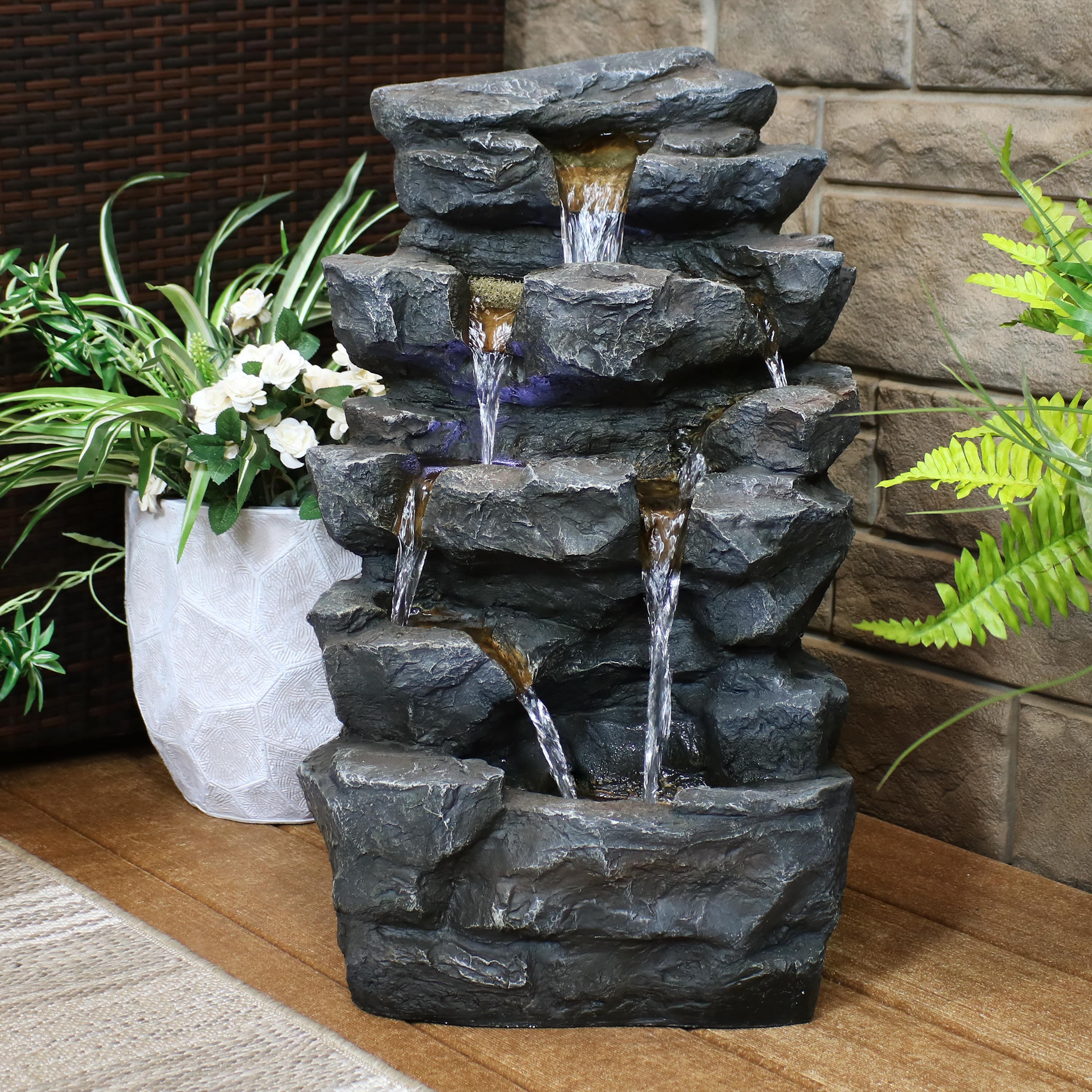 Sunnydaze 24" Grotto Falls Water Fountain with LED Lights