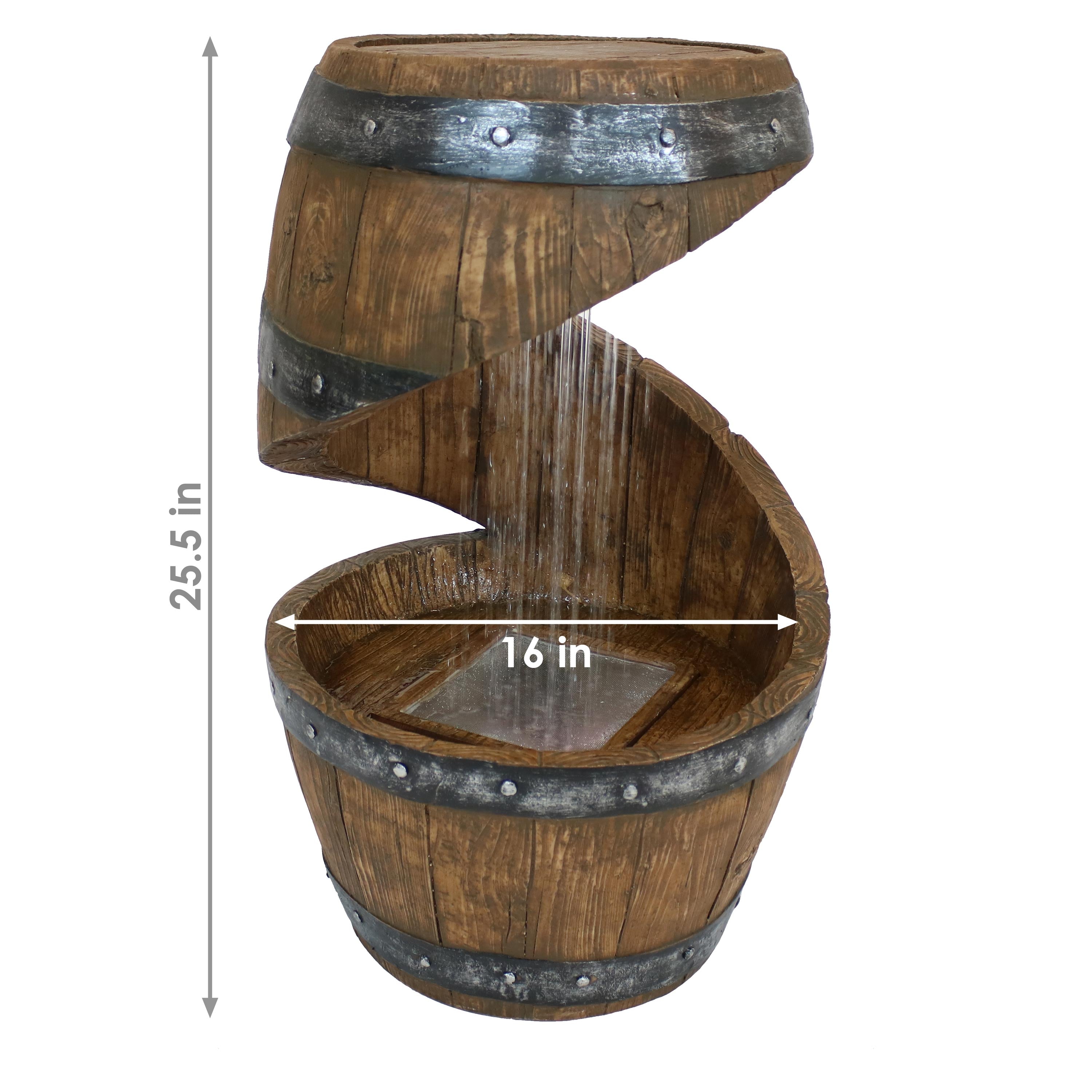 Sunnydaze 25" Spiraling Barrel Outdoor Water Fountain with LED Light