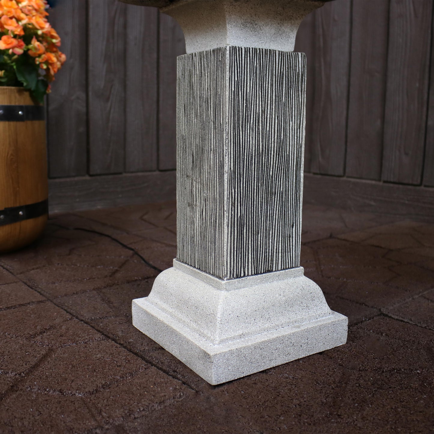 Sunnydaze 25" Square 2-Tier Outdoor Bird Bath Fountain with LED Lights
