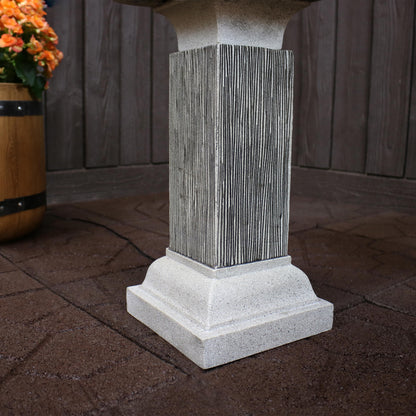 Sunnydaze 25" Square 2-Tier Outdoor Bird Bath Fountain with LED Lights