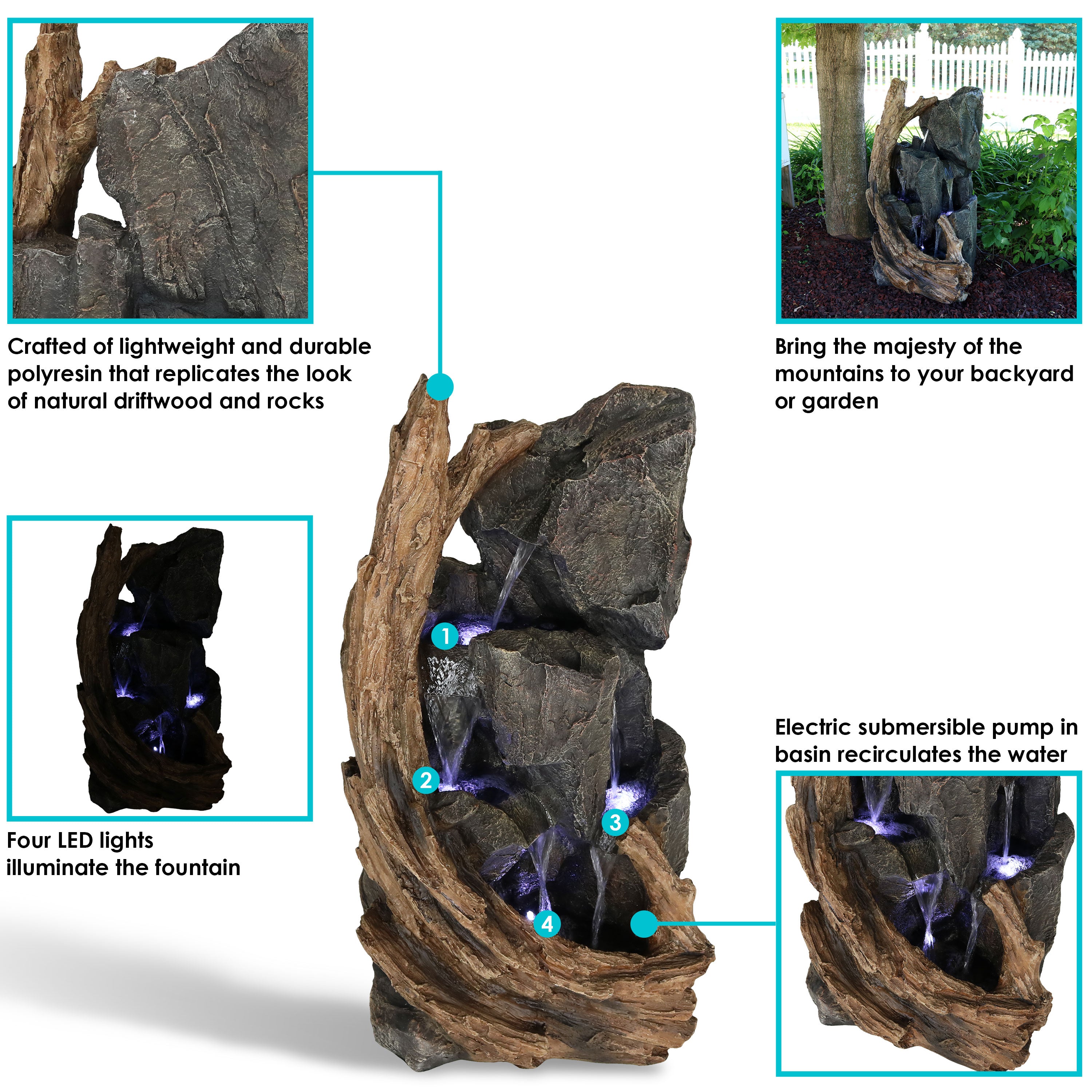 Sunnydaze 35" Cascading Mountainside Outdoor Fountain with LED Light