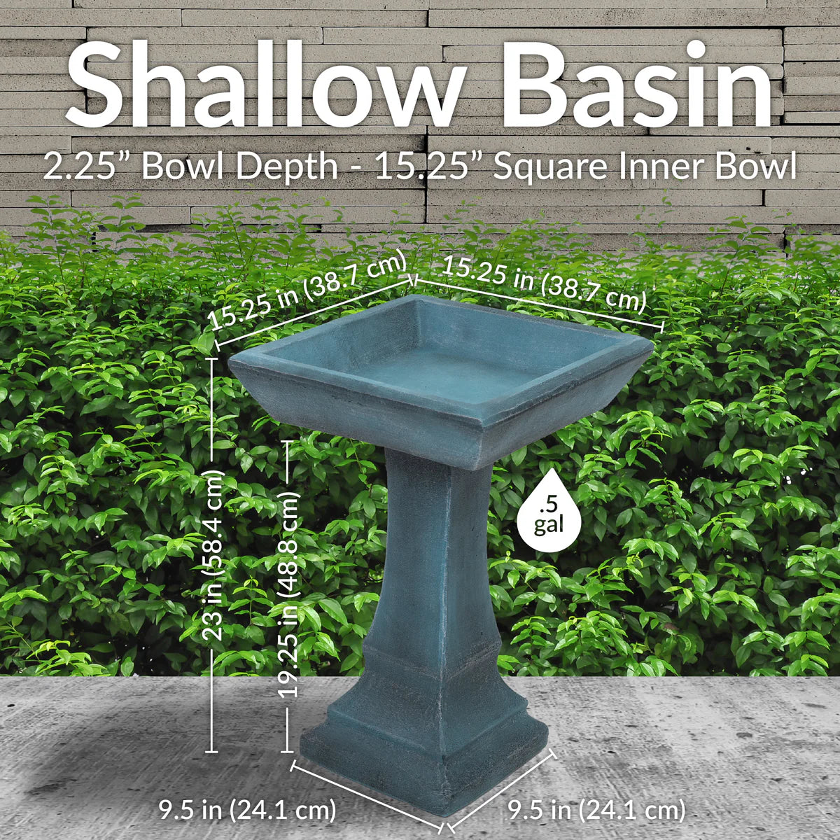 Sunnydaze 23" Simply Square Modern Reinforced Concrete Bird Bath