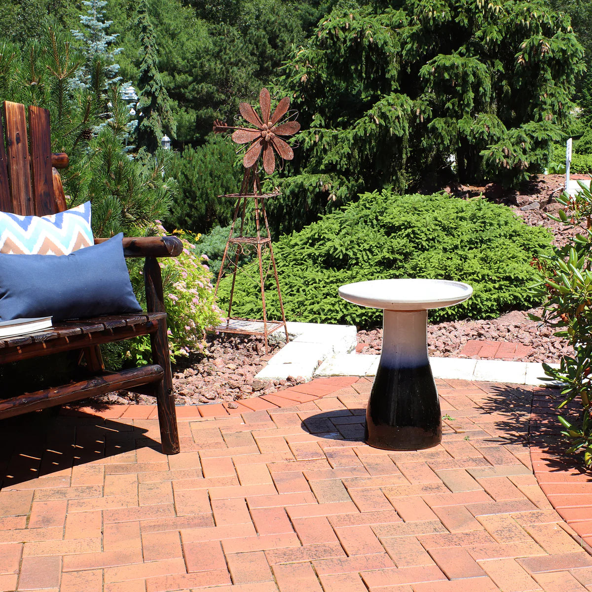 Sunnydaze 18" Glazed Ceramic Outdoor Bird Bath