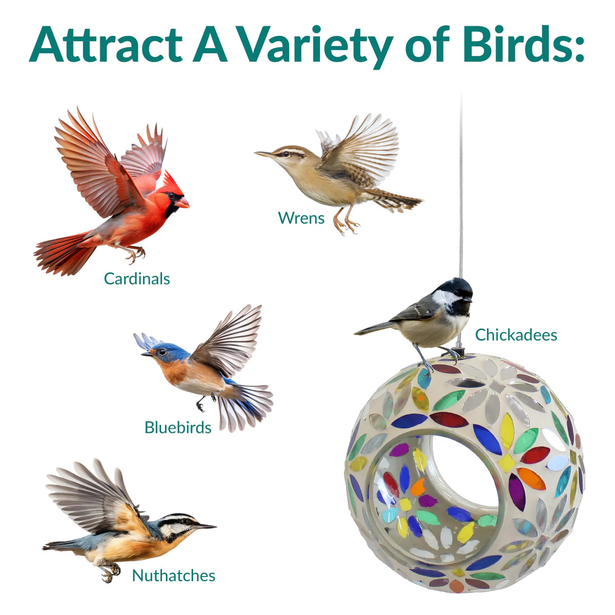 Sunnydaze 6" Mosaic Fly-Through Hanging Bird Feeder