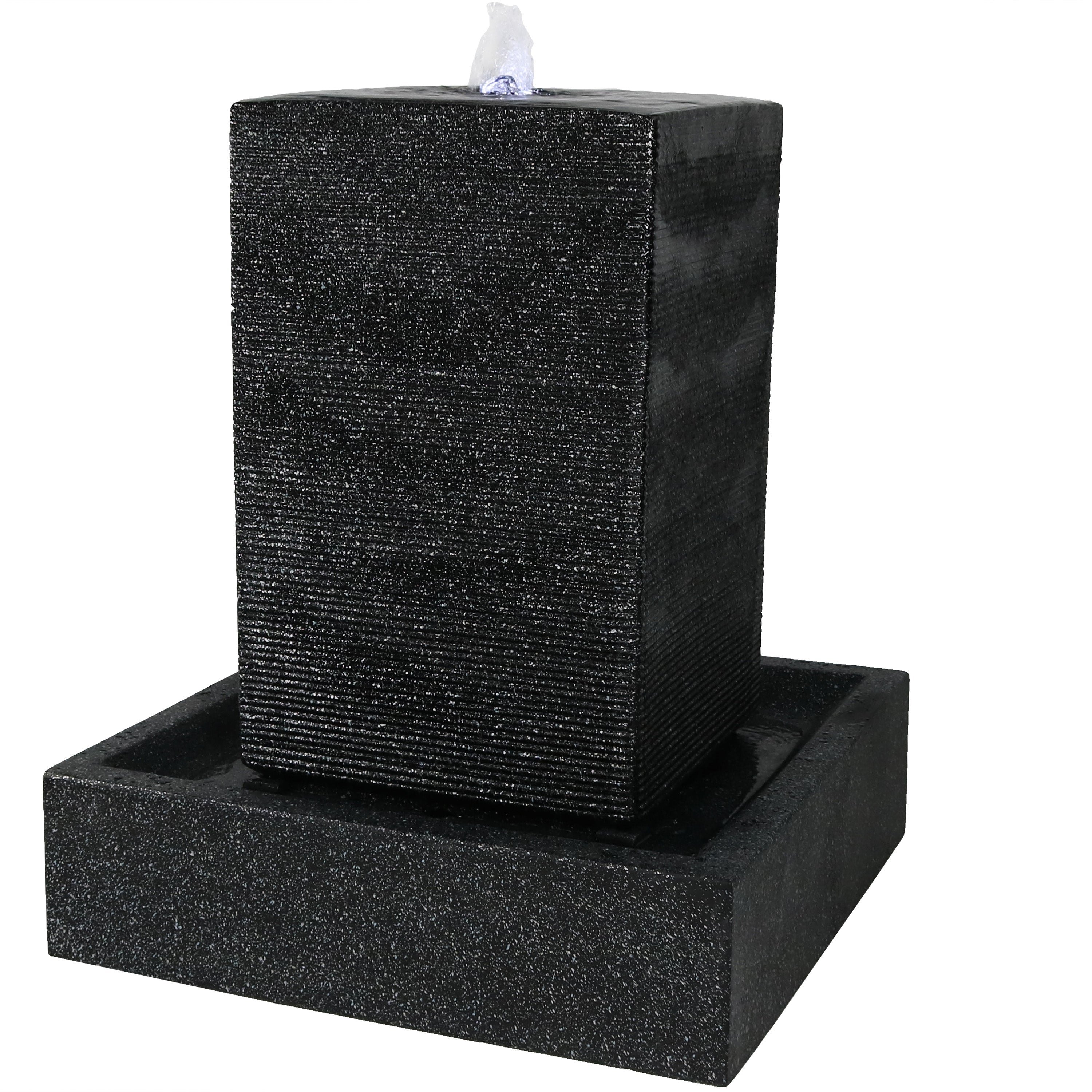 Sunnydaze Large Pillar 40" H Outdoor Water Fountain with LED Lights