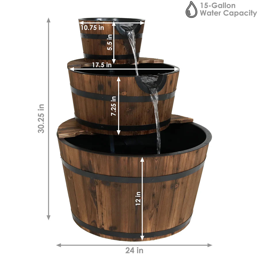 Sunnydaze Country Wood Barrel Water Fountain