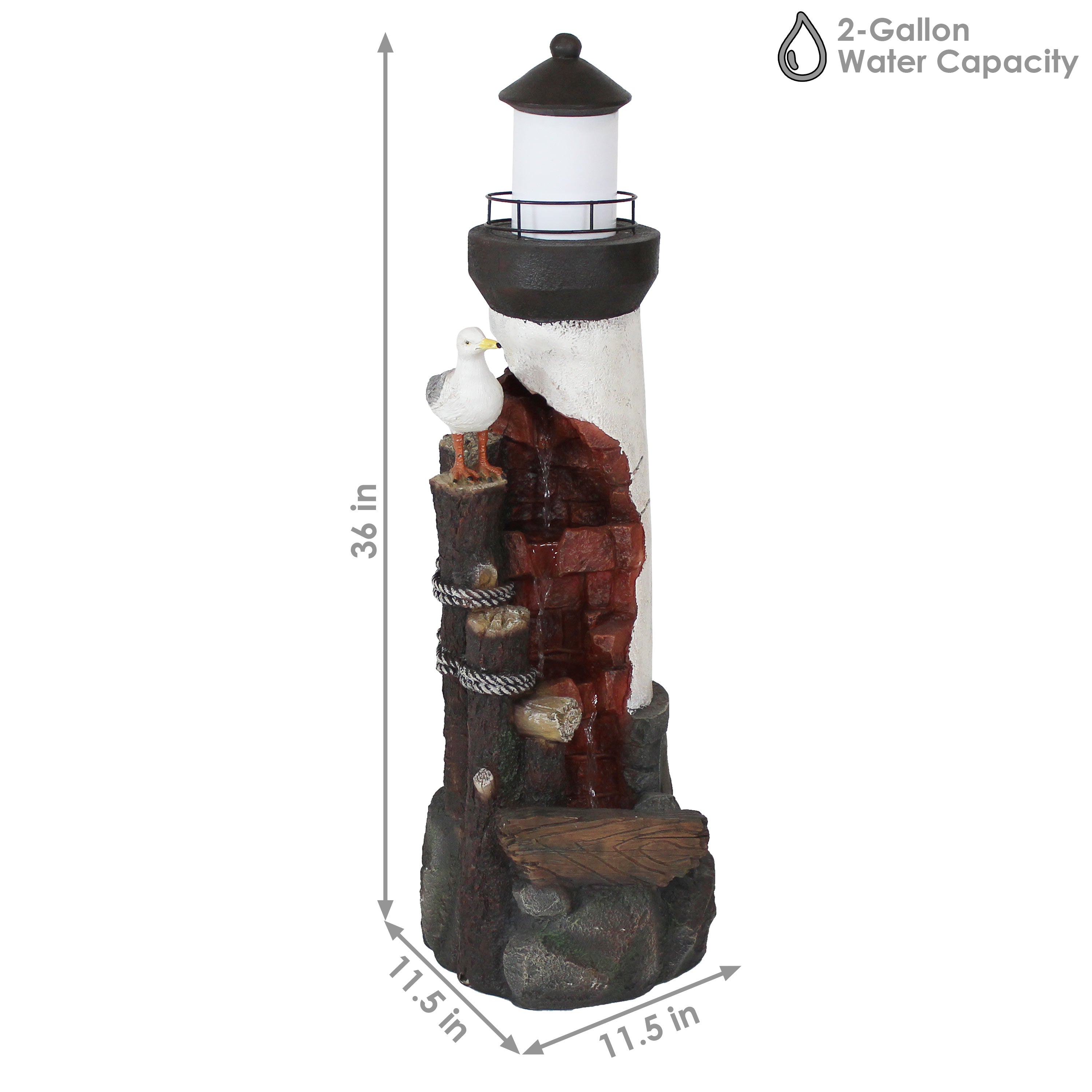 Sunnydaze Gull's Cove 36" Outdoor Lighthouse Fountain with LED Light