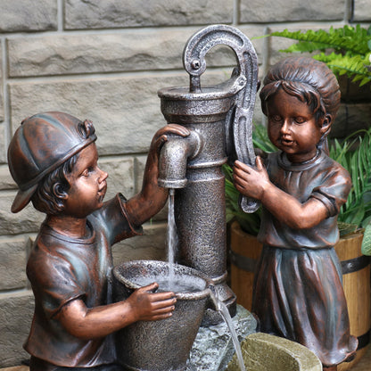 Sunnydaze 24" Jack and Jill at Farmhouse Pump and Well Outdoor Fountain