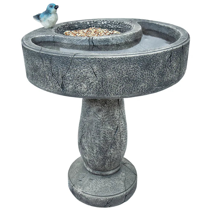 Sunnydaze 27" Traditional Resin Bird Bath with Feeder Compartment