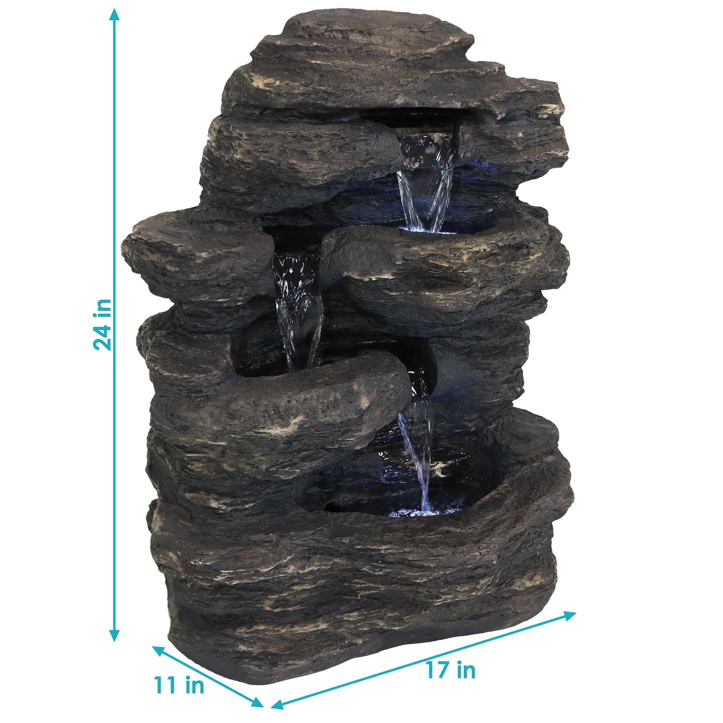 Sunnydaze 24" Rock Falls Outdoor Waterfall Fountain with LED Lights