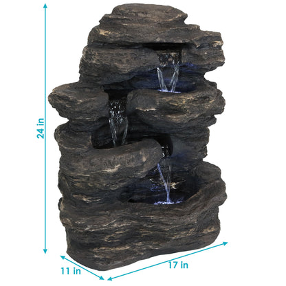 Sunnydaze 24" Rock Falls Outdoor Waterfall Fountain with LED Lights
