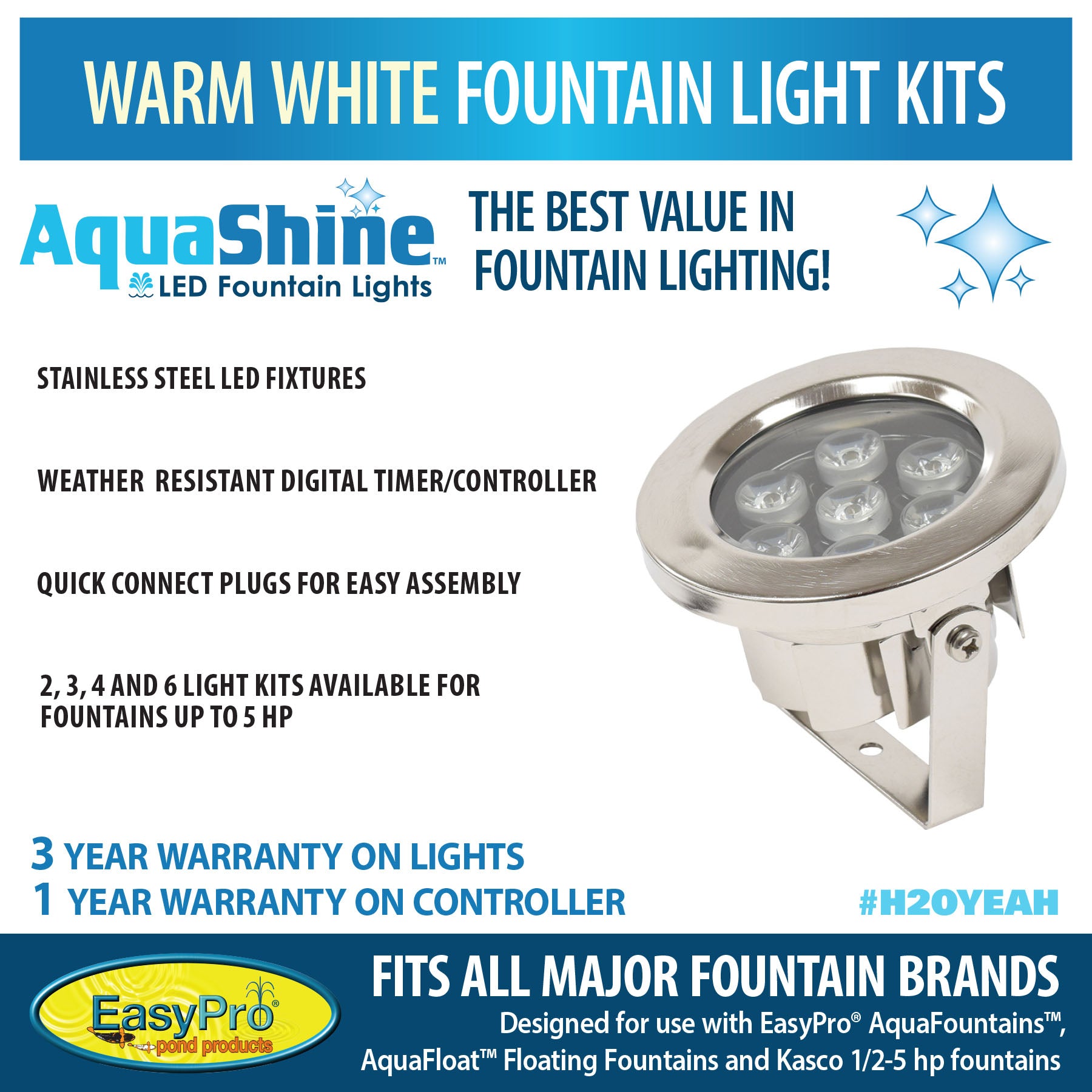 Easy Pro Pond AquaShine Four Light Warm White LED Light Kit for Fountains WFL4-100